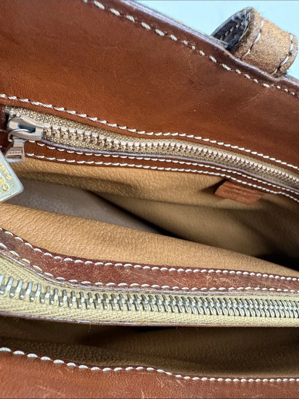 Celine Macadam tote bag Tan and Beige Leather Zip Tote with Silver Hardware - Picture 11 of 12